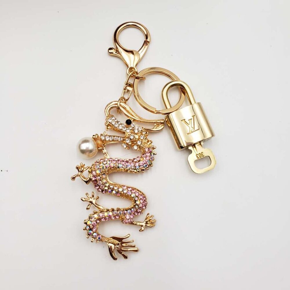 LV Gold Padlock Authentic 🔑 Luxury Bag Charm w/ Unbranded Dragon Keychain